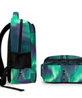 Side and front view of Dope Aurora Astronaut Print Unisex Backpack With Large Capacity For Everyday Carry Lightweight Polyester Daypack