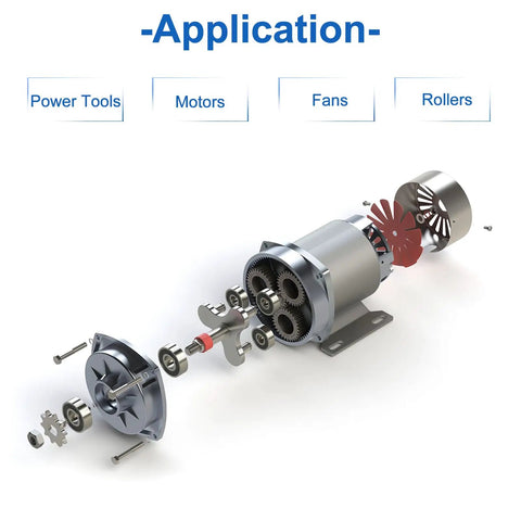 Exploded view of motor assembly with 2 Pack 6004ZZ Deep Groove Ball Bearing 20 mm X 42 mm X 12 mm Chrome Steel With Double Shield Seals Z2 Silver, suitable for power tools.