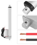 Beefy 24V Linear Actuator with 750N Push Pull, 250mm Stroke shown in side and close-up views with wiring details