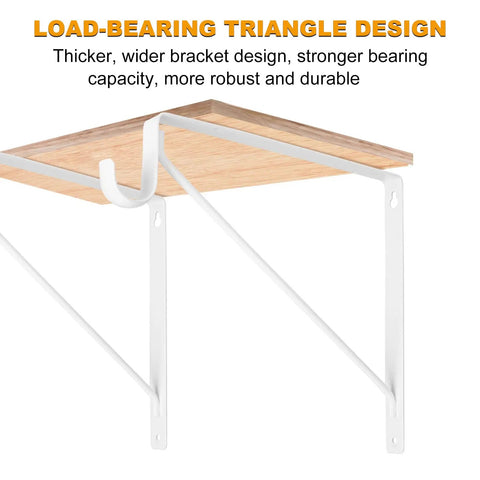 Heavy Duty Closet Rod Brackets 4 Pack White 11 X 11 X 1 Inch Shelf And Rod Support Brackets with triangle design holding wooden shelf