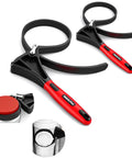 Heavy Duty Rubber Strap Adjustable Wrench Set, Includes 6 Inch And 4 Inch Wrenches, Oil Filter Jar Opener shown with rubber straps