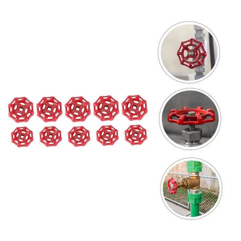 10 Pack Cast Iron Shutoff Hand Wheel Handles for water lines, showing red durable wheel on valve