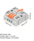 Heavy Duty DIN Rail Terminal Blocks 4 Pack Quick Push Wire Connectors 1 In 3 Out Splitter 32A Rated, 39mm x 36mm, for efficient wiring.