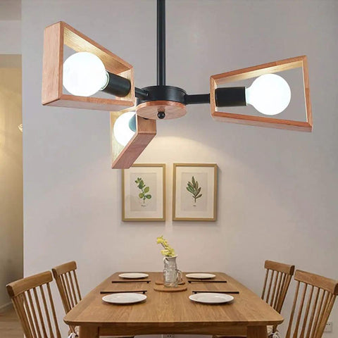 Slick Modern Metal Five Light Ceiling Pendant With E27 Socket Bulb Compatibility For Living Spaces And Dining Areas, featuring black and wood design.
