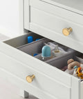 Champagne Bronze Kitchen Cabinet Knobs 10 Pack Zinc Cabinet Hardware For Dresser Drawers installed on white dresser drawer