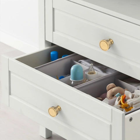 Champagne Bronze Kitchen Cabinet Knobs 10 Pack Zinc Cabinet Hardware For Dresser Drawers installed on white dresser drawer