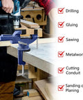 Heavy Duty Table Vise With 360 Degree Swivel Top And Built In Anvil, 3.1 Inch Jaw Opening in woodworking setup with drilling.