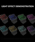 Light effect demonstration of Compact 35 Key Mechanical Gaming Keyboard With Ergonomic Wrist Rest And Snappy One Handed Keypad.