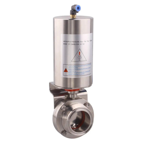 2 Inch Sanitary Butterfly Valve With Pneumatic Actuator Pro Grade Stainless Steel 304 Tri Clamp Single Acting With Auto Return