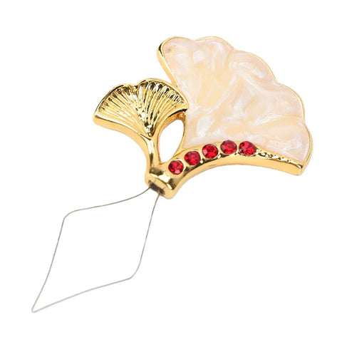 Ginkgo Leaf Needle Threader Metal Quick Threading Tool For Sewing And Knitting, red finish, close-up
