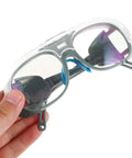 Built Tough Safety Glasses Three Piece Pack With Interchangeable Black Gray Lenses Heavy Duty Welding Goggles held in hand.