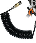Badass HP Air Hose Adapter Quick Connect Cable 6mm Line Push Twist Fit No Tools Needed So You Build Stuff Faster Keep Air Compressor Link Tight Stress Free For All Your Daily Jobs Ready To Go Right Now For Sure, black coiled air hose with metal quick-connect fittings