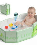 No Sweat Portable Folding Toddler Bathtub Equipped With Reliable Temperature Indicator Sticker And Swift Side Drain Valve For Effortless Rinsing And Compact Home Use with child playing in water