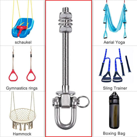 Rugged Heavy Duty Swing Mount Hardware Handles Insane Loads Without Playing Around For Porch Swings Yoga Hammocks And Punching Bags On Wood Or Steel Beams, 9-inch stainless steel bracket.