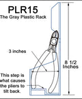 Technical drawing of 15 Pliers Rack Organizer For Pegboard And Toolbox, Durable ABS Plastic Holder With Tilt Back Design, dimensions shown