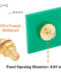 Female To Female Bulkhead Panel Mount RF Coaxial Adapter 50 Ohm Low Loss Connector IP67 Waterproof, gold-plated SMA shown
