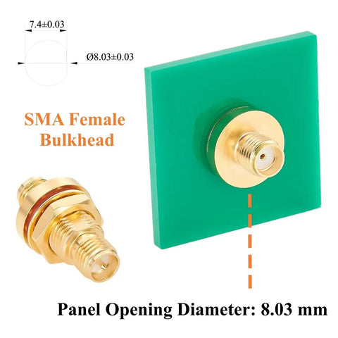 Female To Female Bulkhead Panel Mount RF Coaxial Adapter 50 Ohm Low Loss Connector IP67 Waterproof, gold-plated SMA shown