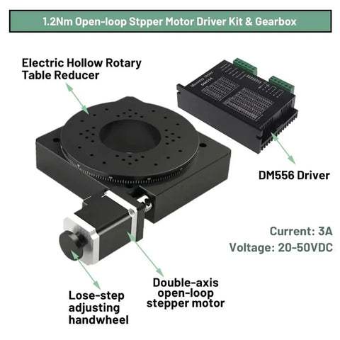 Trade Grade Hollow Rotary Table Motor Drive With Precision Indexing Plate And Gearbox Reducer Kit For Smooth Rotary Platform Operation Swapping Direct Drive Motors No Sweat, showcasing a 1.2Nm stepper motor driver kit.