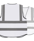 White High Visibility Safety Vest With Five Handy Pockets And Hella Bright Two Inch Reflective Strips Ultra Light Breathable Build Designed For Crew Leaders And Daily Site Rounds Large, back view showing reflective strips.