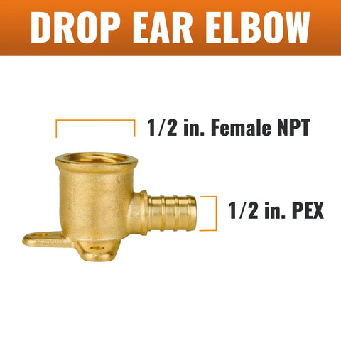 Four Pack Pex Drop Ear Elbow One Half Inch No Lead Brass Fittings For Plumbing UPC Certified ASTM F1807 NSF ANSI 61 Certified
