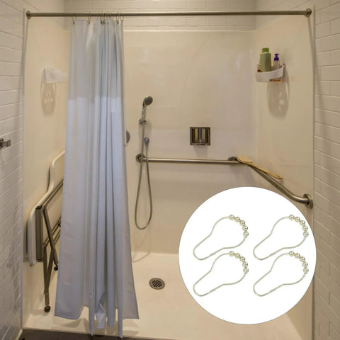 15 Pcs Metal Shower Curtain Rings With Beads Decor Glide Rollers on gold tone iron hooks in bathroom shower setup