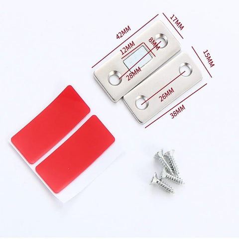 Magnetic Cabinet Catch No Drill Adhesive Ultra Thin Invisible Mount for cabinets, dimensions and components visible