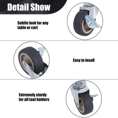 3 Inch Swivel Caster Wheels Set Of 4 Heavy Duty 600 Lbs Capacity Non Marking Rubber Casters with dual brakes, showing easy installation and sturdy design.