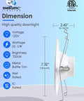 Side view of a 5-6 inch LED recessed downlight with baffle trim and dimensions, showing specifications and Energy Star ETL logos.