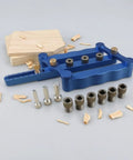 Rock Solid Shop Jig Bullseye Hole Alignment Tool Repeatable Positioning Scale with beefy adjustment knobs and drill sleeves.