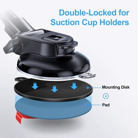 Exploded view of 95 mm Adhesive Disk For Suction Cup Mounts showing double-lock system with mounting disk and pad.