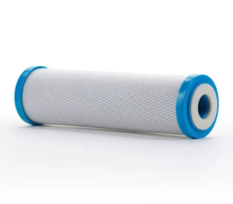 0.5 Micron Coconut Shell Water Filter Cartridge For 10 Inch Reduces Odors, blue end caps, side view
