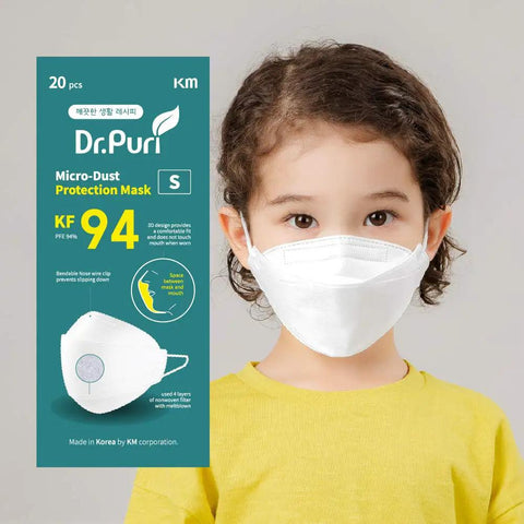 Child wearing KF94 Micro Dust Protection Face Mask White Small Premium Korean Go To Everyday Wear With 99 Percent Filtration