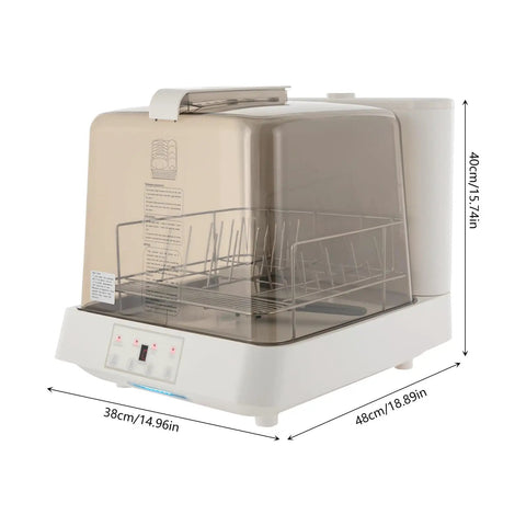 Portable Countertop Mini Dishwasher With 360 Degree Rotating Spray Heads And 1.59 Gallon Tank, compact design with clear lid and dish rack.