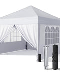 White 10x10 Pop Up Canopy With Sidewalls For Events And Camping Portable Instant Tent With Carry Bag Easy Setup Under 5 Minutes Sturdy Frame