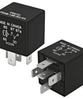 Heavy Duty 5 Pin Automotive Relay 12V 40A Plug In And Go Fuel Pump Starter Switch For Ford F150 Explorer Expedition Transit Runs Smooth Takes A Beating Every Day 2 Pack - two black relays with metal pins.