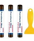 Three Shades Of Brown Wood Filler Sticks Kit For Fast DIY Furniture Repair Easy Rub And Buff Wax Putty That Fixes Scratches Cracks Dents