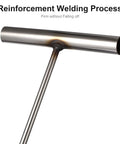 Close-up of stainless steel T bar handle showing reinforcement welding for Stainless Steel T Hook Well Cover Hook For Manholes Pro Grade Heavy Duty Lift Tool With Spring Pull And Rolling Door Compatibility For Easier Sewer Maintenance And Lid Lifter.