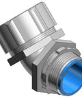 Heavy Duty 4 Inch 45 Degree Liquid Tight Fitting For Flexible Metal Raceway forged from solid malleable iron, showcasing rugged design.