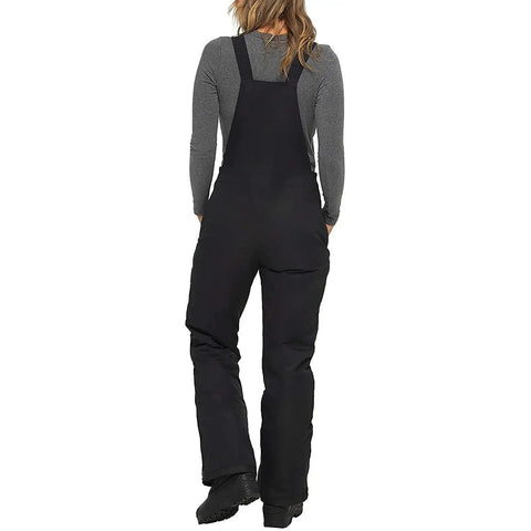 Back view of Womens Insulated Snow Bibs For Skiing And Snowboarding, Waterproof Windproof Overalls With Pockets in black