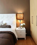 Must Have Modern Bedside Lamps Set Of 2 24.8 Inch Tall With Dual USB Ports 3 Way Touch Dimming Nightstand Lamps For Bedroom And Living Room Silver And Black Finish next to bed with white headboard and brown comforter