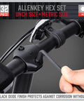 Using the Beefy 32 Piece Hex Key Wrench Set With Long And Short L Shaped Allen Keys In Metric And SAE Sizes Chrome Vanadium Steel for bike repairs.