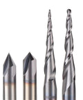 Top Tier Solid Carbide Cnc Router Bits Delivers Smooth Operation With Hardcore Grip Across Six And Six Point Three Five Millimeters Shank Profiles showing three end mills.