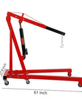 2 Ton Cherry Picker Engine Hoist Heavy Duty Folding Hydraulic Crane With 6 Casters And Lever For Auto Repair Garage Red