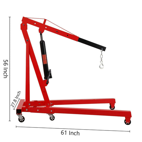 2 Ton Cherry Picker Engine Hoist Heavy Duty Folding Hydraulic Crane With 6 Casters And Lever For Auto Repair Garage Red
