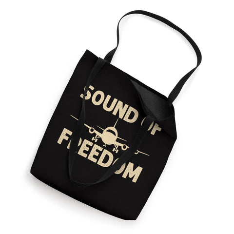 Sound Of Freedom Pilot Outfit Tee For Aviation Junkies And Airshow Fans printed on black 16x16 tote bag with airplane design
