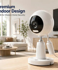 Indoor Home Security Camera With 3MP Clarity, Motion Detection, Color Night Vision, Dual Band 5G And 2.4G WiFi, Two Way Audio on table