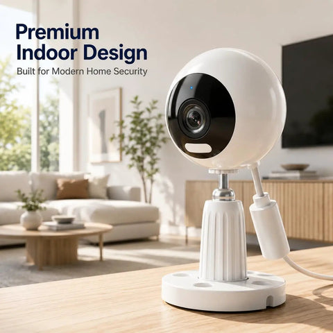 Indoor Home Security Camera With 3MP Clarity, Motion Detection, Color Night Vision, Dual Band 5G And 2.4G WiFi, Two Way Audio on table