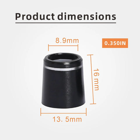 Universal Black Golf Club Ferrules For Iron Shafts, 12 Pack With Single Silver Ring, 0.355 Inch Tip dimensions shown