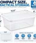 Clear Plastic Storage Bins With Tight Snap On Lids 6 Quart Stackable Boxes dimensions with lid; ideal for closet or office use.