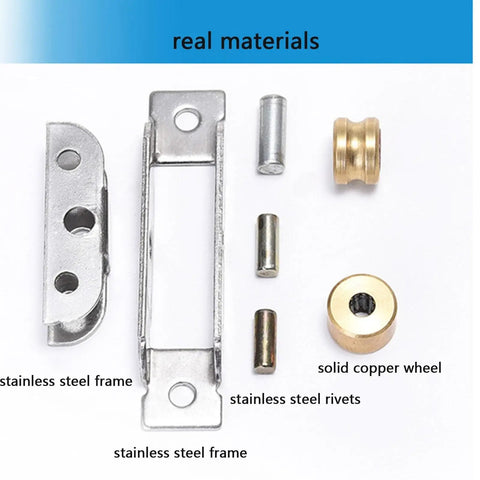 Heavy Duty Sliding Door Rollers 88 Type Double Groove Pulley parts including stainless steel frame and solid copper wheel.
